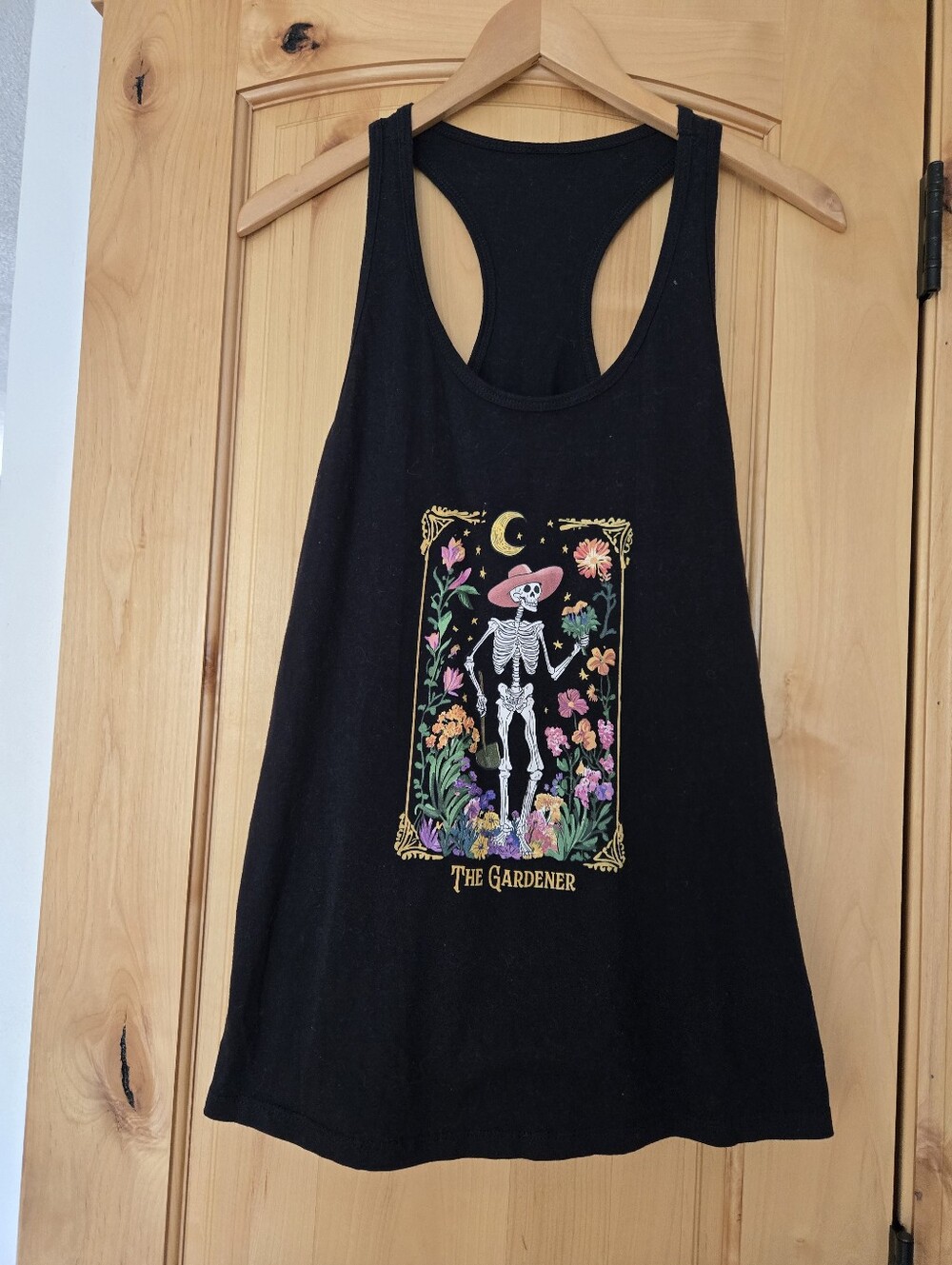 Next Level Apparel Black Racerback Tank with Floral Skeleton Graphic